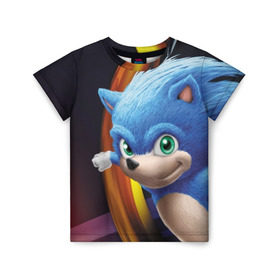 Детская футболка 3D с принтом Sonic в Екатеринбурге, 100% гипоаллергенный полиэфир | прямой крой, круглый вырез горловины, длина до линии бедер, чуть спущенное плечо, ткань немного тянется | blue | hedgehog | movie | sonic | ёжик | синий | соник | фильм