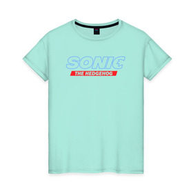 Женская футболка хлопок с принтом Соник Ёжик в Екатеринбурге, 100% хлопок | прямой крой, круглый вырез горловины, длина до линии бедер, слегка спущенное плечо | blue | hedgehog | movie | sonic | ёжик | синий | соник | фильм