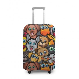 Чехол для чемодана 3D с принтом Веселые собаки в Екатеринбурге, 86% полиэфир, 14% спандекс | двустороннее нанесение принта, прорези для ручек и колес | бульдог | голубые глаза | доберман | животные | жирафы | котики | милые | олени | разноцветные | собаки | хаски | яркие