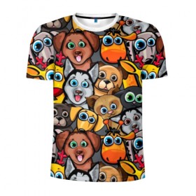 Мужская футболка 3D спортивная с принтом Веселые собаки в Екатеринбурге, 100% полиэстер с улучшенными характеристиками | приталенный силуэт, круглая горловина, широкие плечи, сужается к линии бедра | бульдог | голубые глаза | доберман | животные | жирафы | котики | милые | олени | разноцветные | собаки | хаски | яркие
