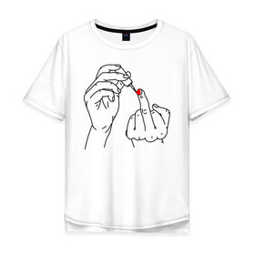Мужская футболка хлопок Oversize с принтом Девушка красит ногти в Екатеринбурге, 100% хлопок | свободный крой, круглый ворот, “спинка” длиннее передней части | жест | контур | лак | линии | маникюр | ноготь | отвали | палец | рука
