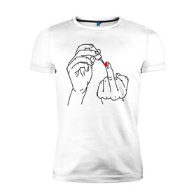 Мужская футболка премиум с принтом Девушка красит ногти в Екатеринбурге, 92% хлопок, 8% лайкра | приталенный силуэт, круглый вырез ворота, длина до линии бедра, короткий рукав | жест | контур | лак | линии | маникюр | ноготь | отвали | палец | рука