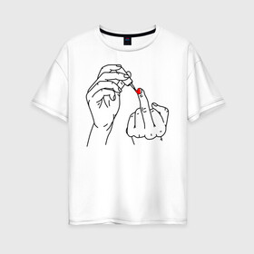 Женская футболка хлопок Oversize с принтом Девушка красит ногти в Екатеринбурге, 100% хлопок | свободный крой, круглый ворот, спущенный рукав, длина до линии бедер
 | жест | контур | лак | линии | маникюр | ноготь | отвали | палец | рука