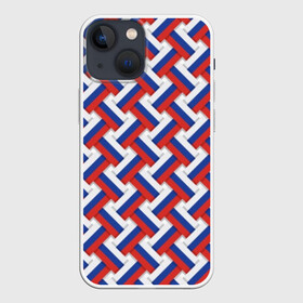 Чехол для iPhone 13 mini с принтом Российская плетёнка в Екатеринбурге,  |  | blue | braided | flag | grid | red | russia | russian | symbol | tricolor | white | белый | красный | плетёнка | россия | русский | сетка | символ | синий | триколор | флаг