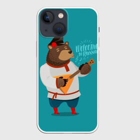 Чехол для iPhone 13 mini с принтом Welcome to Russia в Екатеринбурге,  |  | animal | balalaika | bear | cap | flower | great | musical | play | power | predator | red | russia | russian | welcome | wild | балалайка | великая | де | дикий | добро | животное | играет | инструмент | красные | медведь | музыкальный | пожаловать | род