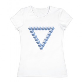 Женская футболка хлопок с принтом Объемная геометрия в Екатеринбурге, 100% хлопок | прямой крой, круглый вырез горловины, длина до линии бедер, слегка спущенное плечо | абстракция | геометрия | иллюзия | тренд | треугольник | треугольники