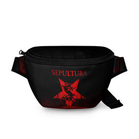 Поясная сумка 3D с принтом Sepultura в Екатеринбурге, 100% полиэстер | плотная ткань, ремень с регулируемой длиной, внутри несколько карманов для мелочей, основное отделение и карман с обратной стороны сумки застегиваются на молнию | sepultura | грув метал | группы | дэт метал | метал | музыка | рок | трэш метал