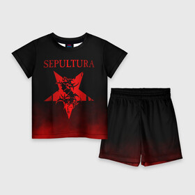 Детский костюм с шортами 3D с принтом Sepultura в Екатеринбурге,  |  | sepultura | грув метал | группы | дэт метал | метал | музыка | рок | трэш метал
