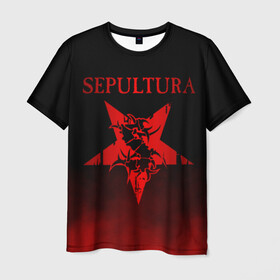 Мужская футболка 3D с принтом Sepultura в Екатеринбурге, 100% полиэфир | прямой крой, круглый вырез горловины, длина до линии бедер | Тематика изображения на принте: sepultura | грув метал | группы | дэт метал | метал | музыка | рок | трэш метал