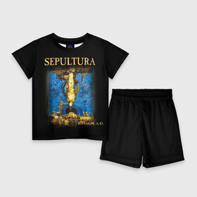 Детский костюм с шортами 3D с принтом Sepultura в Екатеринбурге,  |  | sepultura | грув метал | группы | дэт метал | метал | музыка | рок | трэш метал