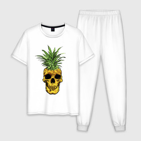 Мужская пижама хлопок с принтом Ананас в Екатеринбурге, 100% хлопок | брюки и футболка прямого кроя, без карманов, на брюках мягкая резинка на поясе и по низу штанин
 | cool | creative | design | fruit | green | hype | new york | pineapple | skull | summer | supreme | vanguard | vegan | авангард | ананас | дизайн | зеленый | креатив | круто | лето | фрукт | хайп | череп