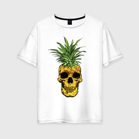 Женская футболка хлопок Oversize с принтом Ананас в Екатеринбурге, 100% хлопок | свободный крой, круглый ворот, спущенный рукав, длина до линии бедер
 | Тематика изображения на принте: cool | creative | design | fruit | green | hype | new york | pineapple | skull | summer | supreme | vanguard | vegan | авангард | ананас | дизайн | зеленый | креатив | круто | лето | фрукт | хайп | череп
