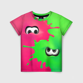 Детская футболка 3D с принтом Splatoon 2 в Екатеринбурге, 100% гипоаллергенный полиэфир | прямой крой, круглый вырез горловины, длина до линии бедер, чуть спущенное плечо, ткань немного тянется | Тематика изображения на принте: booble gum | game | green | nintendo | pink | shooter | splatoon | switch | twitch | битва | брызги | глаза | головоногие | детям | драка | зеленый | игра | краска | краски | нинтендо | оружие | от третьего лица | розовый | стрелялки | шутер