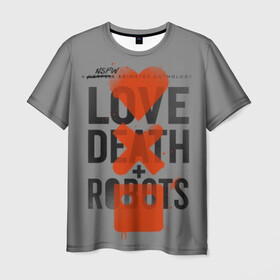 Мужская футболка 3D с принтом LoveD+R в Екатеринбурге, 100% полиэфир | прямой крой, круглый вырез горловины, длина до линии бедер | death | love death + robots | netflix | robots | любовь | нетфликс | роботы | сериал