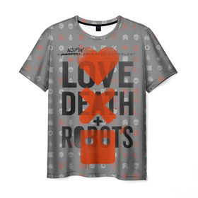 Мужская футболка 3D с принтом LOVE DEATH + ROBOTS в Екатеринбурге, 100% полиэфир | прямой крой, круглый вырез горловины, длина до линии бедер | death | love death + robots | netflix | robots | любовь | нетфликс | роботы | сериал