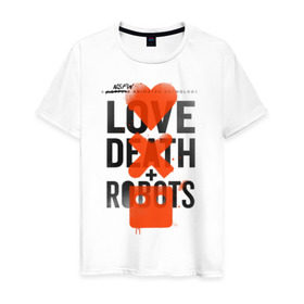 Мужская футболка хлопок с принтом LOVE DEATH + ROBOTS в Екатеринбурге, 100% хлопок | прямой крой, круглый вырез горловины, длина до линии бедер, слегка спущенное плечо. | Тематика изображения на принте: death | love death + robots | netflix | robots | любовь | нетфликс | роботы | сериал