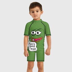 Детский купальный костюм 3D с принтом Feels Good Man в Екатеринбурге, Полиэстер 85%, Спандекс 15% | застежка на молнии на спине | pepe | pepe frog | зеленая лягушка | лягушка | пепе