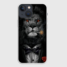 Чехол для iPhone 13 mini с принтом Лев в смокинге в Екатеринбурге,  |  | бабочка | грива | грозный | лев | роза | серьезный | хищник | царь | церь зверей