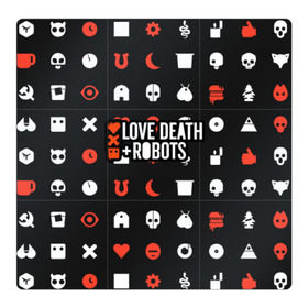 Магнитный плакат 3Х3 с принтом Love, Death & Robots в Екатеринбурге, Полимерный материал с магнитным слоем | 9 деталей размером 9*9 см | Тематика изображения на принте: cartoon | death | fantasy | heavy | horror | metal | miller | netflix | robots | tim | witness | любовь | миллер | мультфильм | робот | роботы | тим | ужасы | фэнтези