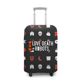 Чехол для чемодана 3D с принтом Love, Death & Robots в Екатеринбурге, 86% полиэфир, 14% спандекс | двустороннее нанесение принта, прорези для ручек и колес | Тематика изображения на принте: cartoon | death | fantasy | heavy | horror | metal | miller | netflix | robots | tim | witness | любовь | миллер | мультфильм | робот | роботы | тим | ужасы | фэнтези