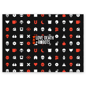 Поздравительная открытка с принтом Love, Death & Robots в Екатеринбурге, 100% бумага | плотность бумаги 280 г/м2, матовая, на обратной стороне линовка и место для марки
 | cartoon | death | fantasy | heavy | horror | metal | miller | netflix | robots | tim | witness | любовь | миллер | мультфильм | робот | роботы | тим | ужасы | фэнтези