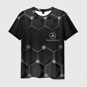 Мужская футболка 3D с принтом Mercedes в Екатеринбурге, 100% полиэфир | прямой крой, круглый вырез горловины, длина до линии бедер | Тематика изображения на принте: amg | mercedes | авто | автомобиль | иномарка | логотип | машина | мерседес | текстура