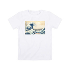 Детская футболка хлопок с принтом Большая волна в Екатеринбурге, 100% хлопок | круглый вырез горловины, полуприлегающий силуэт, длина до линии бедер | Тематика изображения на принте: большая волна | искусство | канагава