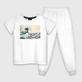 Детская пижама хлопок с принтом Большая волна в Екатеринбурге, 100% хлопок |  брюки и футболка прямого кроя, без карманов, на брюках мягкая резинка на поясе и по низу штанин
 | большая волна | искусство | канагава