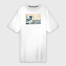 Платье-футболка хлопок с принтом Большая волна в Екатеринбурге,  |  | Тематика изображения на принте: большая волна | искусство | канагава