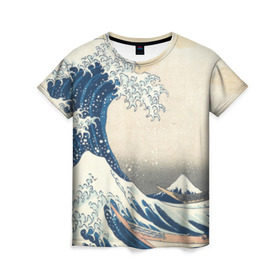 Женская футболка 3D с принтом Большая волна в Канагаве в Екатеринбурге, 100% полиэфир ( синтетическое хлопкоподобное полотно) | прямой крой, круглый вырез горловины, длина до линии бедер | арт | большая волна | в канагаве | гравюра | искусство | канагава | кацусики хокусай | япония