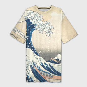 Платье-футболка 3D с принтом Большая волна в Канагаве в Екатеринбурге,  |  | Тематика изображения на принте: арт | большая волна | в канагаве | гравюра | искусство | канагава | кацусики хокусай | япония