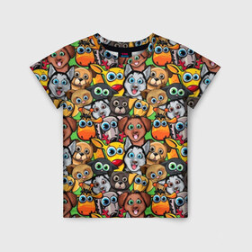 Детская футболка 3D с принтом Веселые собачки в Екатеринбурге, 100% гипоаллергенный полиэфир | прямой крой, круглый вырез горловины, длина до линии бедер, чуть спущенное плечо, ткань немного тянется | бульдог | голубые глаза | доберман | животные | жирафы | котики | милые | олени | разноцветные | собаки | хаски | яркие