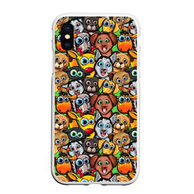 Чехол для iPhone XS Max матовый с принтом Веселые собачки в Екатеринбурге, Силикон | Область печати: задняя сторона чехла, без боковых панелей | бульдог | голубые глаза | доберман | животные | жирафы | котики | милые | олени | разноцветные | собаки | хаски | яркие