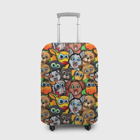 Чехол для чемодана 3D с принтом Веселые собачки в Екатеринбурге, 86% полиэфир, 14% спандекс | двустороннее нанесение принта, прорези для ручек и колес | бульдог | голубые глаза | доберман | животные | жирафы | котики | милые | олени | разноцветные | собаки | хаски | яркие