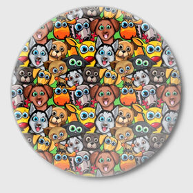 Значок с принтом Веселые собачки в Екатеринбурге,  металл | круглая форма, металлическая застежка в виде булавки | Тематика изображения на принте: бульдог | голубые глаза | доберман | животные | жирафы | котики | милые | олени | разноцветные | собаки | хаски | яркие
