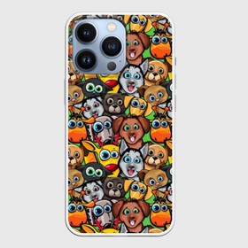 Чехол для iPhone 13 Pro с принтом Веселые собачки в Екатеринбурге,  |  | бульдог | голубые глаза | доберман | животные | жирафы | котики | милые | олени | разноцветные | собаки | хаски | яркие