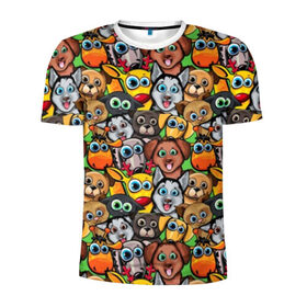 Мужская футболка 3D спортивная с принтом Веселые собачки в Екатеринбурге, 100% полиэстер с улучшенными характеристиками | приталенный силуэт, круглая горловина, широкие плечи, сужается к линии бедра | бульдог | голубые глаза | доберман | животные | жирафы | котики | милые | олени | разноцветные | собаки | хаски | яркие