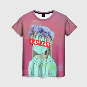 Женская футболка 3D с принтом Sadness в Екатеринбурге, 100% полиэфир ( синтетическое хлопкоподобное полотно) | прямой крой, круглый вырез горловины, длина до линии бедер | anime | cartoon | girl | girls | sad | sadness | trend | vaporwave | аниме | грусть | девушки | мультики | мультфильмы | тренды
