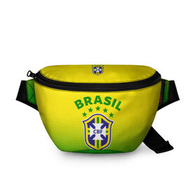 Поясная сумка 3D с принтом Бразилия в Екатеринбурге, 100% полиэстер | плотная ткань, ремень с регулируемой длиной, внутри несколько карманов для мелочей, основное отделение и карман с обратной стороны сумки застегиваются на молнию | brasil | brazil | бразилия | бразильская сборная | сборная бразилии | сборная бразилии по футболу | сборные | форма | футбол | футбольные сборные | чемпиона | чемпионат мира