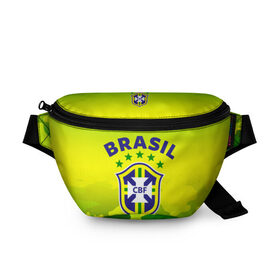 Поясная сумка 3D с принтом Бразилия в Екатеринбурге, 100% полиэстер | плотная ткань, ремень с регулируемой длиной, внутри несколько карманов для мелочей, основное отделение и карман с обратной стороны сумки застегиваются на молнию | brasil | brazil | бразилия | бразильская сборная | сборная бразилии | сборная бразилии по футболу | сборные | форма | футбол | футбольные сборные | чемпиона | чемпионат мира