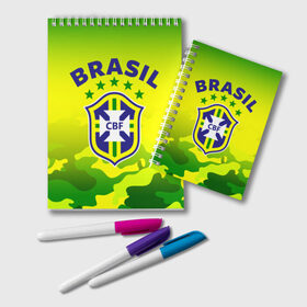 Блокнот с принтом Бразилия в Екатеринбурге, 100% бумага | 48 листов, плотность листов — 60 г/м2, плотность картонной обложки — 250 г/м2. Листы скреплены удобной пружинной спиралью. Цвет линий — светло-серый
 | Тематика изображения на принте: brasil | brazil | бразилия | бразильская сборная | сборная бразилии | сборная бразилии по футболу | сборные | форма | футбол | футбольные сборные | чемпиона | чемпионат мира