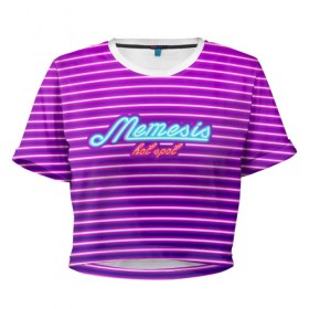 Женская футболка 3D укороченная с принтом Memesis Neon в Екатеринбурге, 100% полиэстер | круглая горловина, длина футболки до линии талии, рукава с отворотами | 