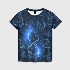 Женская футболка 3D с принтом Ghosty в Екатеринбурге, 100% полиэфир ( синтетическое хлопкоподобное полотно) | прямой крой, круглый вырез горловины, длина до линии бедер | абстракция | аниме | белый | кавай | каспер | милота | приведение | приведенька | призрак | свет | синий