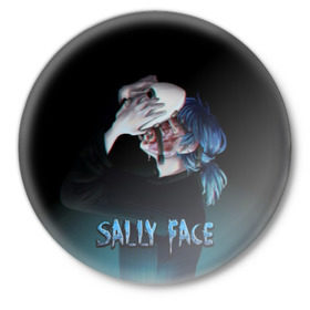 Значок с принтом Sally Face в Екатеринбурге,  металл | круглая форма, металлическая застежка в виде булавки | sally face | игра | компьютерная игра | лицо | маска | протез | салли фейс | школа | шрамы
