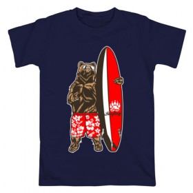 Мужская футболка хлопок с принтом Медведь Серфер в Екатеринбурге, 100% хлопок | прямой крой, круглый вырез горловины, длина до линии бедер, слегка спущенное плечо. | Тематика изображения на принте: bear | surf | surfing | летние | лето | медведи | медведь | серфер | серфинг