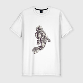 Мужская футболка хлопок Slim с принтом Космонавт в Екатеринбурге, 92% хлопок, 8% лайкра | приталенный силуэт, круглый вырез ворота, длина до линии бедра, короткий рукав | 12 апреля | cosmonaut | space | апрель | астронавт | гагарин | космонавт | космонавтики | космос | юрий гагарин