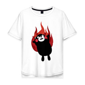 Мужская футболка хлопок Oversize с принтом Kumamon в Екатеринбурге, 100% хлопок | свободный крой, круглый ворот, “спинка” длиннее передней части | fire | for | glory | hell | japan | of course | ofc | satan | the | иероглифы | кумамон | медведь | огонь | пожар | япония