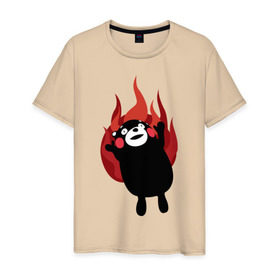 Мужская футболка хлопок с принтом Kumamon в Екатеринбурге, 100% хлопок | прямой крой, круглый вырез горловины, длина до линии бедер, слегка спущенное плечо. | fire | for | glory | hell | japan | of course | ofc | satan | the | иероглифы | кумамон | медведь | огонь | пожар | япония