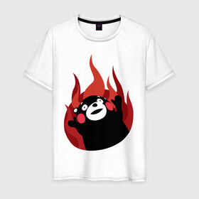 Мужская футболка хлопок с принтом Kumamon в Екатеринбурге, 100% хлопок | прямой крой, круглый вырез горловины, длина до линии бедер, слегка спущенное плечо. | fire | for | glory | hell | japan | of course | ofc | satan | the | иероглифы | кумамон | медведь | огонь | пожар | япония