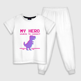 Детская пижама хлопок с принтом Pixel Hero в Екатеринбурге, 100% хлопок |  брюки и футболка прямого кроя, без карманов, на брюках мягкая резинка на поясе и по низу штанин
 | Тематика изображения на принте: 8 bit | pixel | pixelart | t rex | пиксель | пиксельарт | рекс | тираннозавр